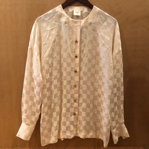 Vintage Escada Checkered Cream Silk Blouse Medium